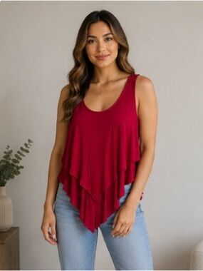 love J Layered Ruffle Tank Top - Red